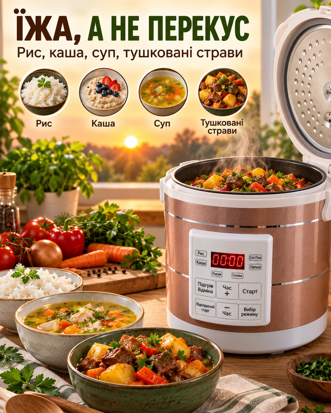 Рис, каша, суп і тушковані страви, які можна готувати в мультиварці